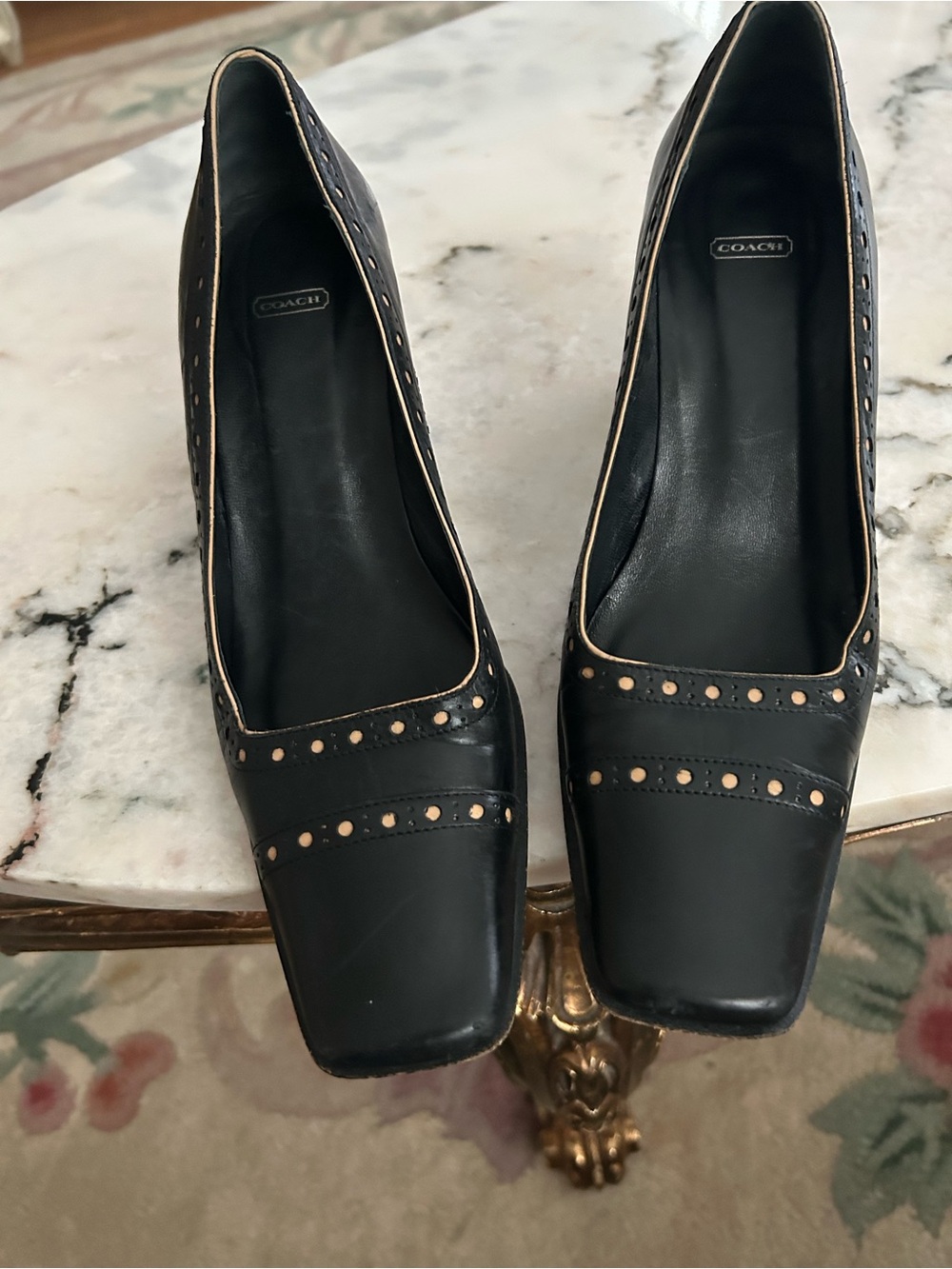 Coach Black Leather Square-Toe Pumps SZ 6. BB:344 6/29/26